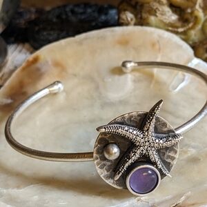 Natural Purple Jade in Starfish Silver Plated Bracelet